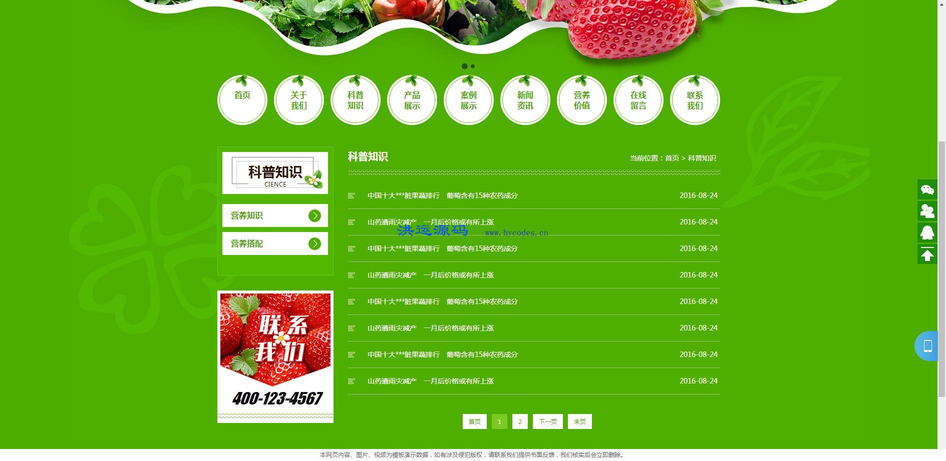 绿色水果蔬菜类模板(带手机端)